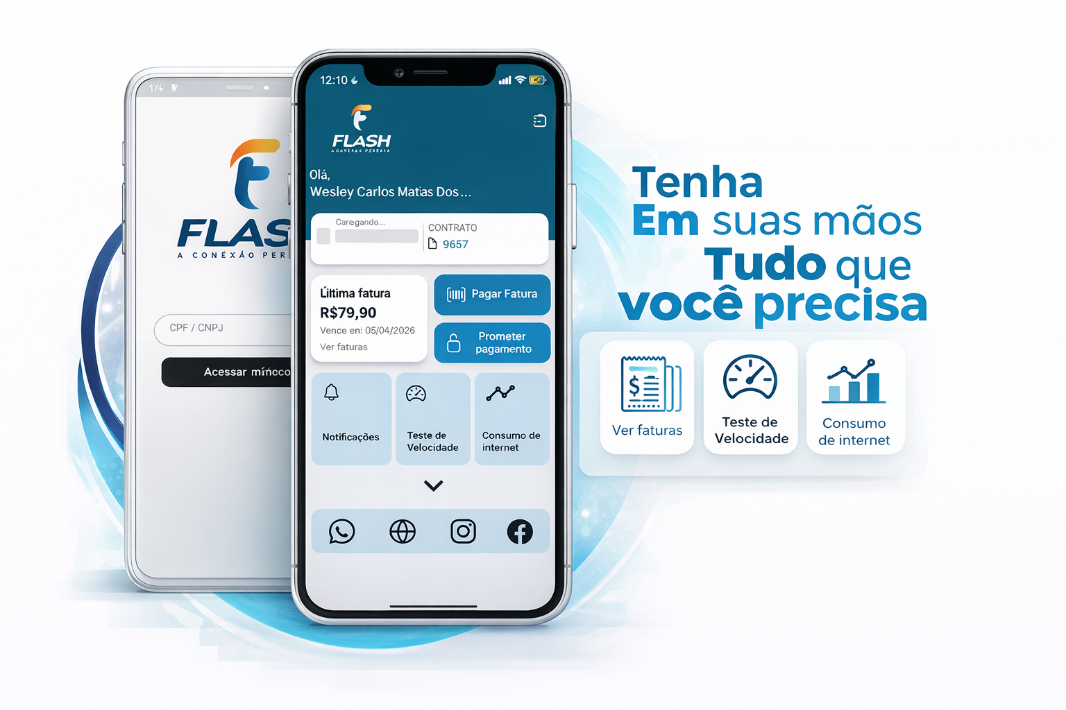 Tela do aplicativo FLASH mostrando painel de controle da internet